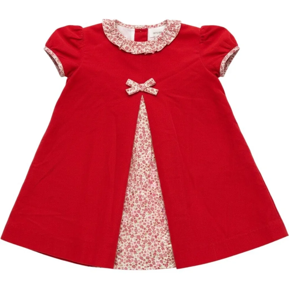 Claire & Charlie Red Corduroy Floral Trim Baby Girl Dress 24M Holiday Peter Pan